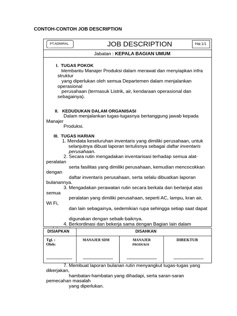 Contoh Job Description Sederhana | PDF