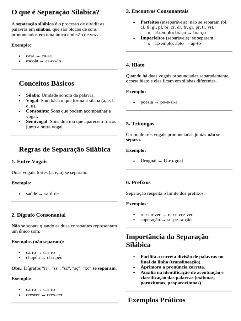 O Que É Separação Silábica | PDF | Sílaba | Vogal