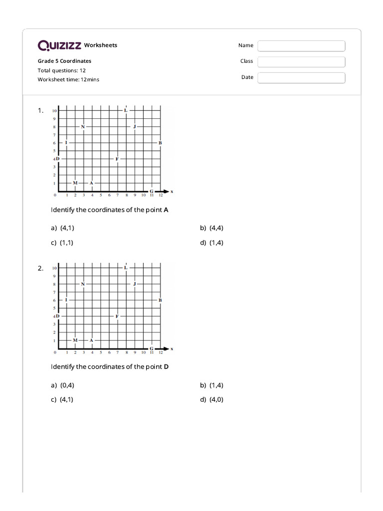 Grade 5 Coordinates - Quizizz | PDF
