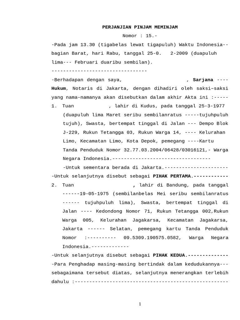 Perjanjian Pinjam Uang Rp77,5 Juta | PDF