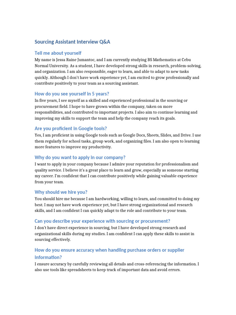 Sourcing Assistant Interview Tips | PDF