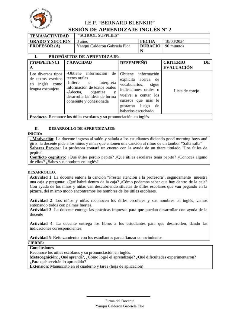 Sesiones de Aprendizaje N°1 | PDF | Aprendizaje | Metacognición