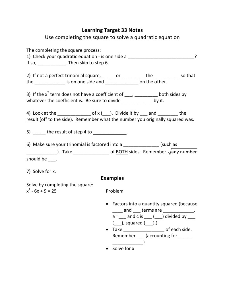 Completing the Square for Quadratics | PDF