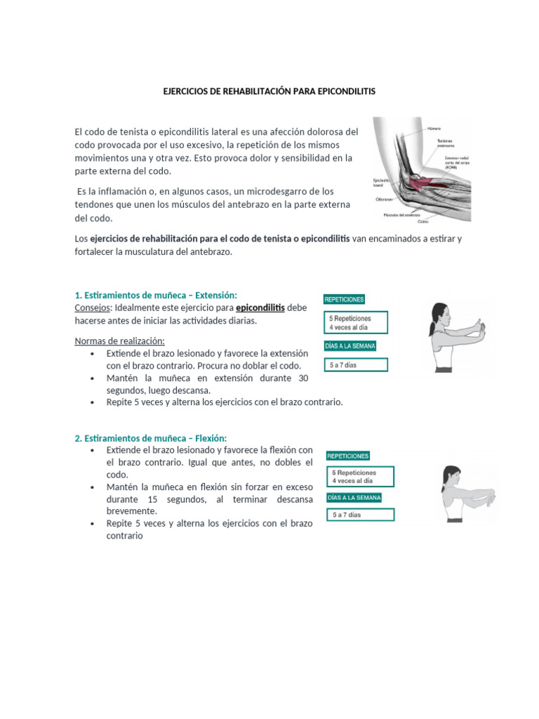 Ejercicios para Rehabilitación de Epicondilitis | PDF