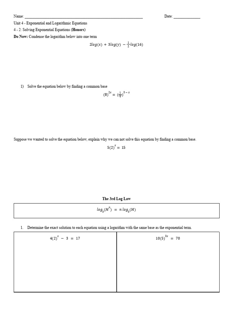 Exponential and Logarithmic Equations Guide | PDF | Equations | Logarithm