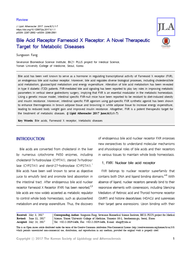Bile Acid Receptor Farnesoid X Receptor A Novel TH | PDF | Lipoprotein ...