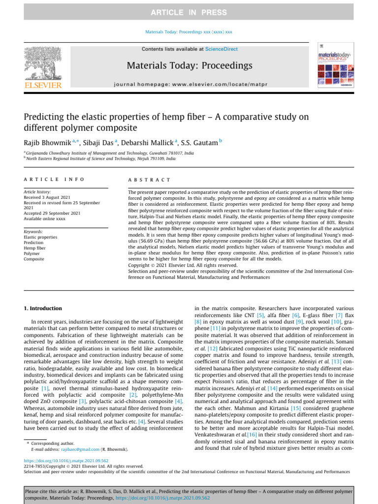 Predicting The Elastic Properties of Hemp Fiber - A Comparative Study ...