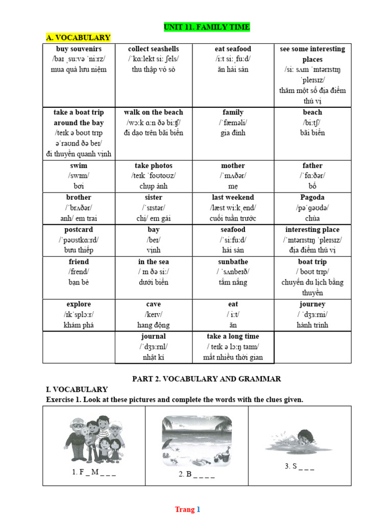 Family Activities and Vocabulary Guide | PDF