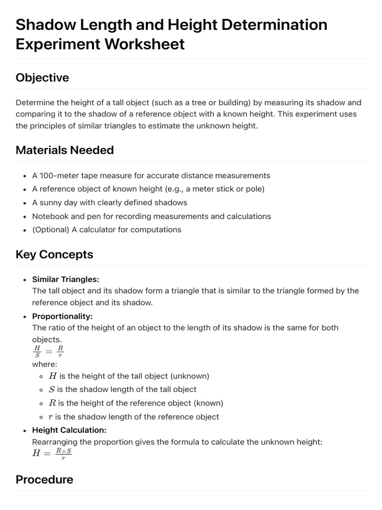 Calculate Height Using Shadow Measurements | PDF | Measurement ...