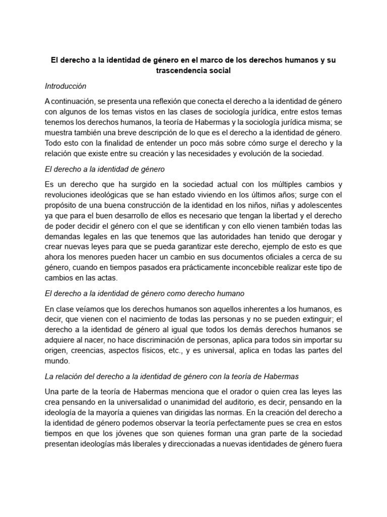Derecho A La Identidad de Género | PDF | Derechos humanos | Ideologías