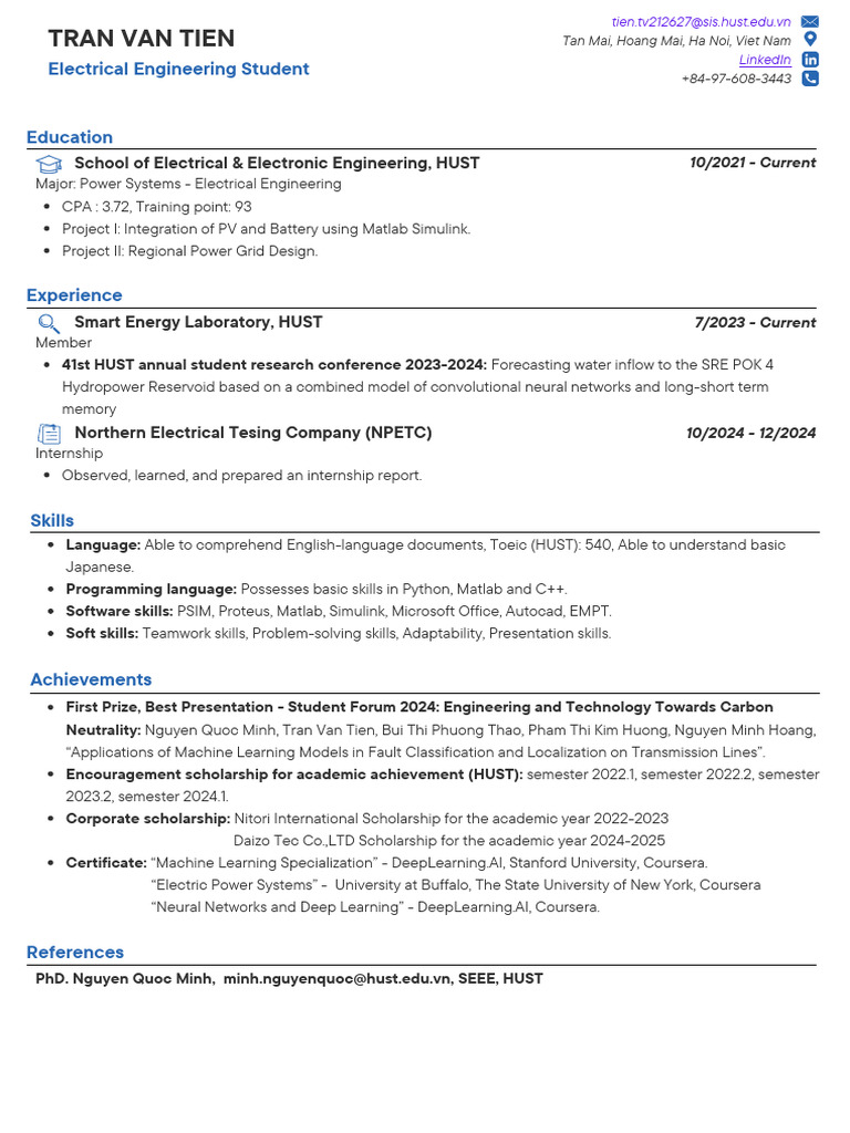 Electrical Engineering Student Profile | PDF