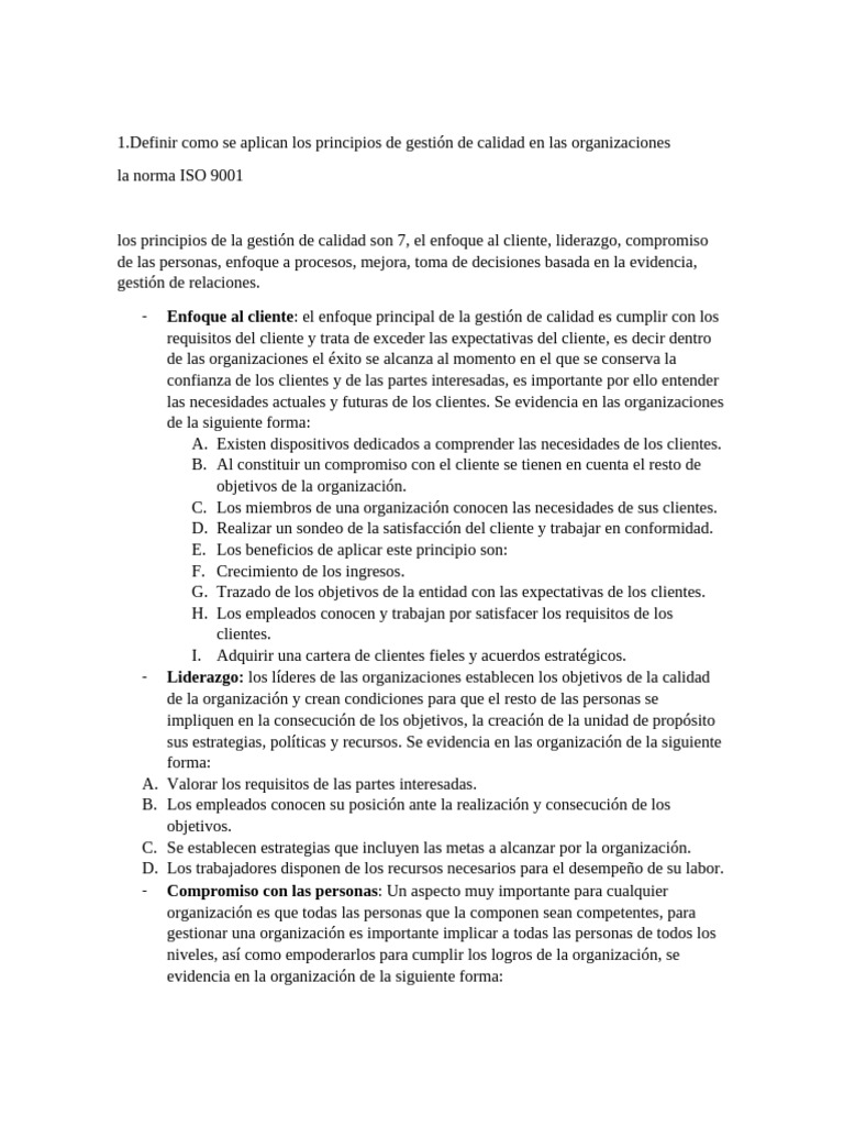 Principios de Gestión de Calidad ISO 9001 | PDF | Sistema de manejo de ...