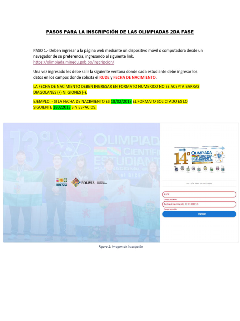 Pasos para La Inscripción de Las Olimpiadas 2da Fase | PDF