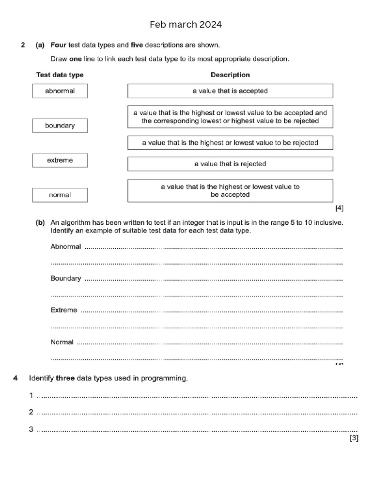 4, Test Data, TheoryNo Coding QP | PDF