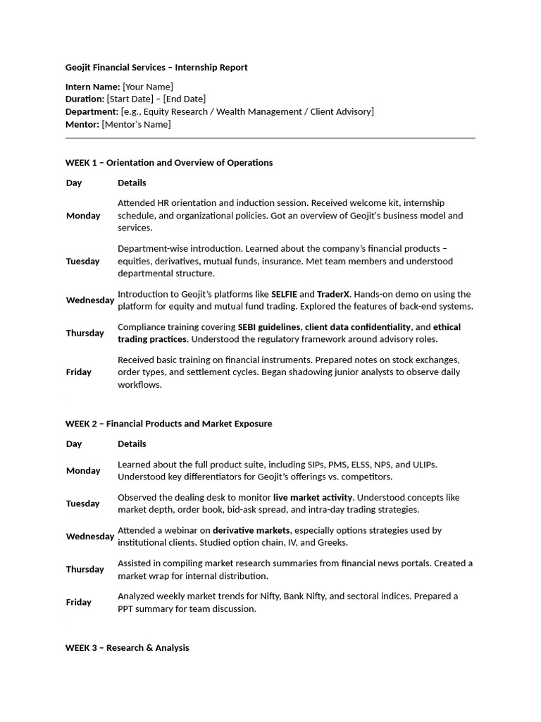 Geojit Financial Services Internship Report | PDF | Investing ...