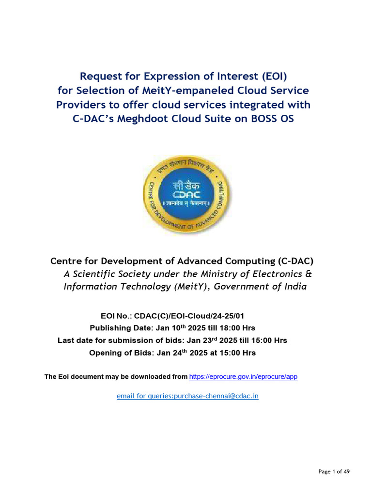 EOI for MeitY-Empaneled Cloud Providers | PDF | Cloud Computing | Legal ...