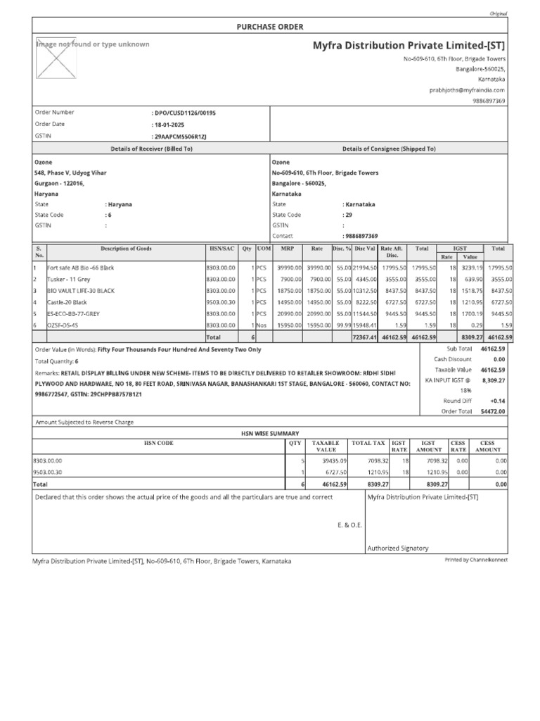 Ridhi Sidhi Plywood and Hardware - Display Bill - Sales Order | PDF