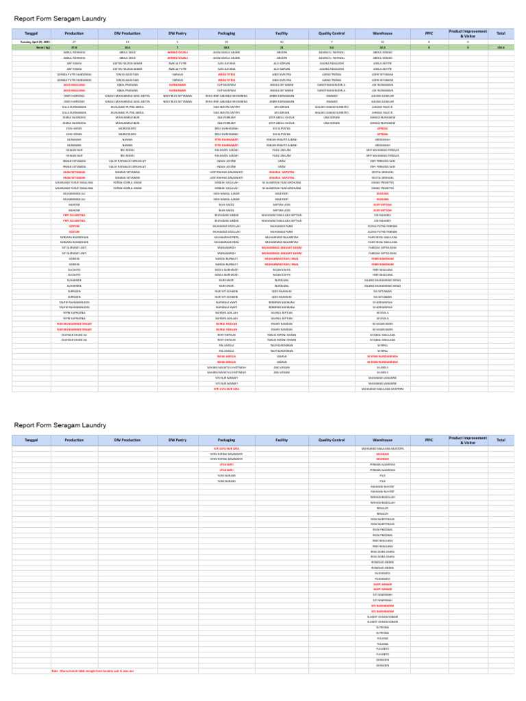 Laundry Production Report Form | PDF