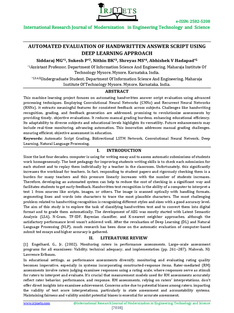 Automated Evaluation of Handwritten Answer Script Using | PDF ...