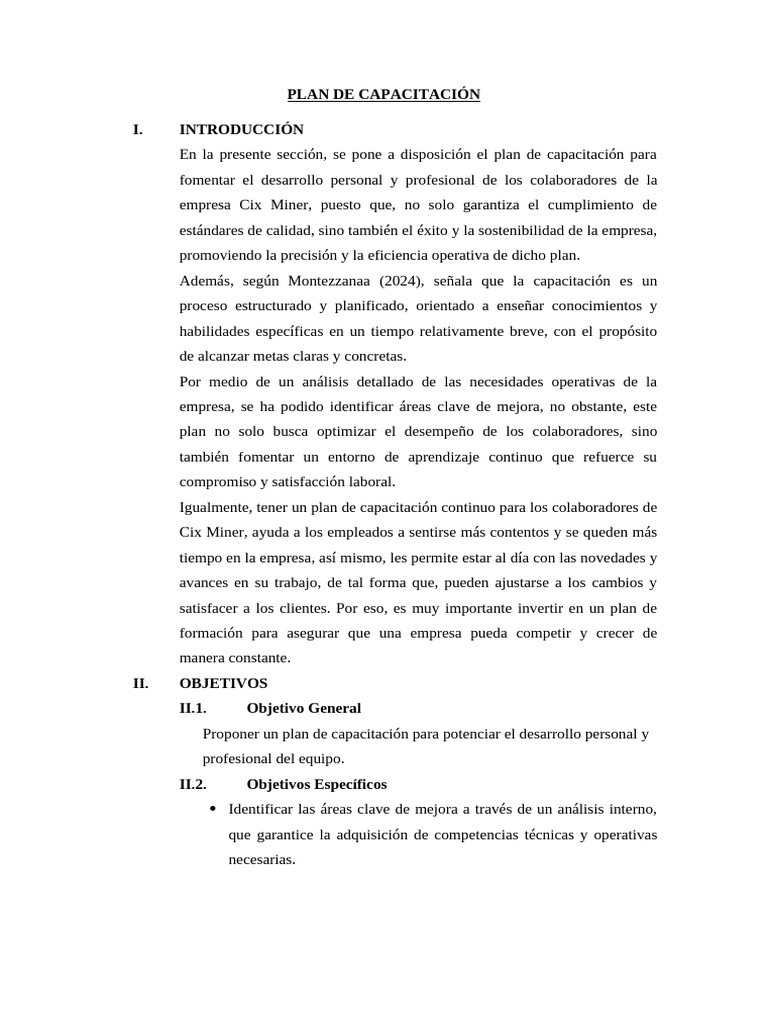 Plan de Capacitación para Cix Miner | PDF | Business | Contabilidad