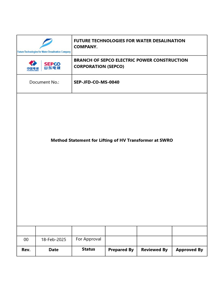 HV Transformer Lifting Method Statement | PDF | Crane (Machine) | Safety