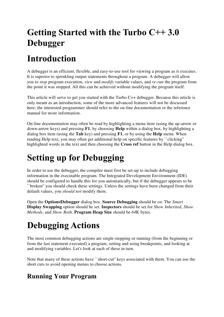 Turbo C++ Debugger Basics | PDF | Subroutine | Debugging