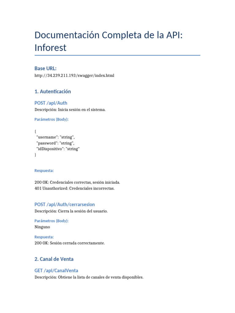 Documentación API Inforest: Guía Completa | PDF | Informática ...