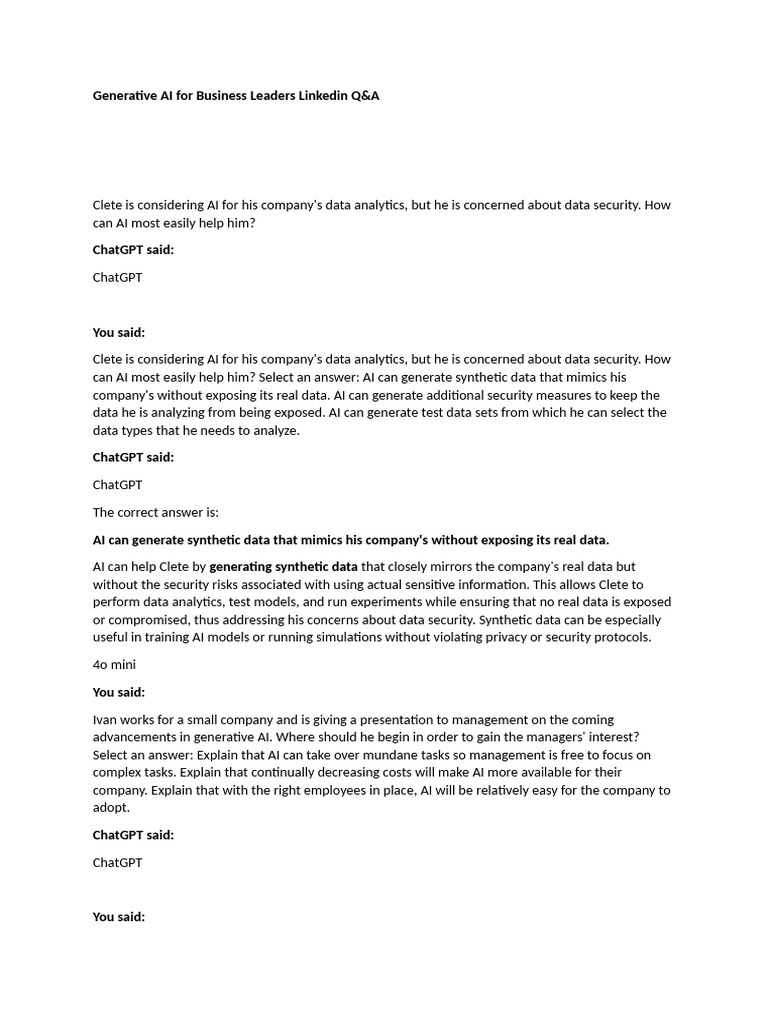 Generative AI For Business Leaders Linkedin Q&A | PDF | Artificial ...