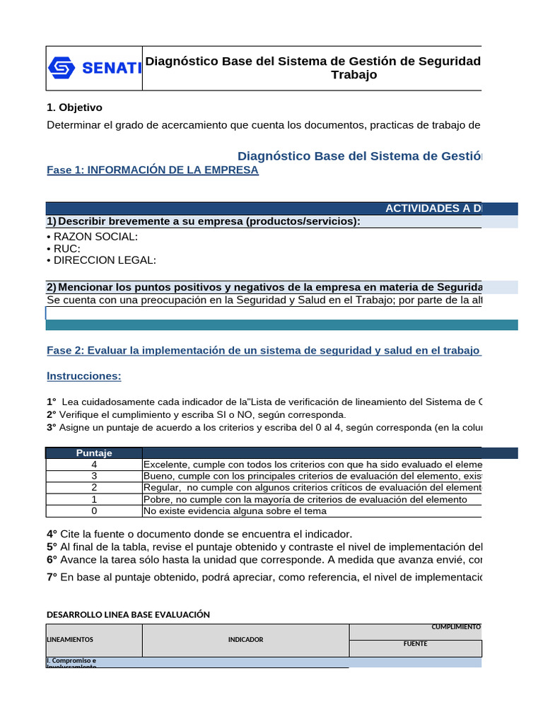 Línea Base SST en Excel para SENATI | PDF | Auditoría | Seguridad y ...