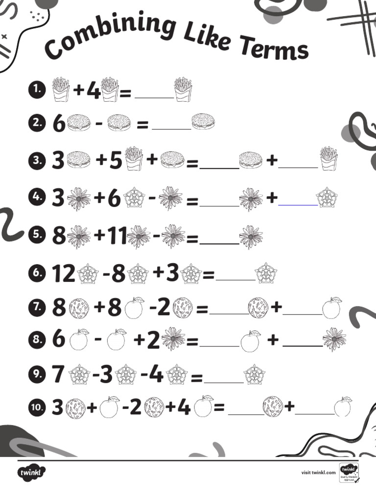 BW Combining Like Terms Introductory Activity | PDF