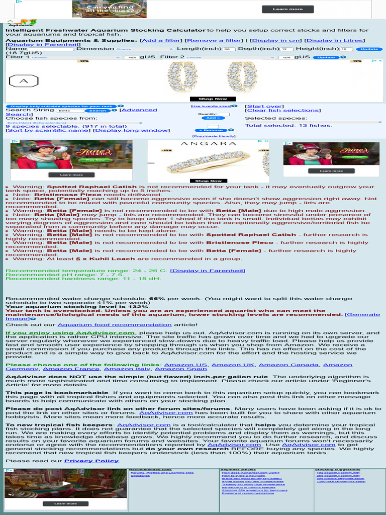 Tropical Fish Stocking Calculator Guide | PDF | Aquarium | Fishkeeping