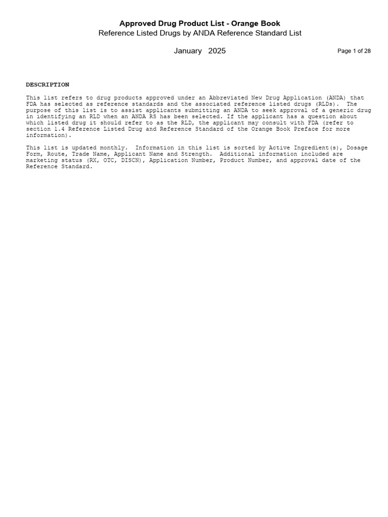 Orange Book RLD Drug Product List | PDF | Food And Drug Administration ...