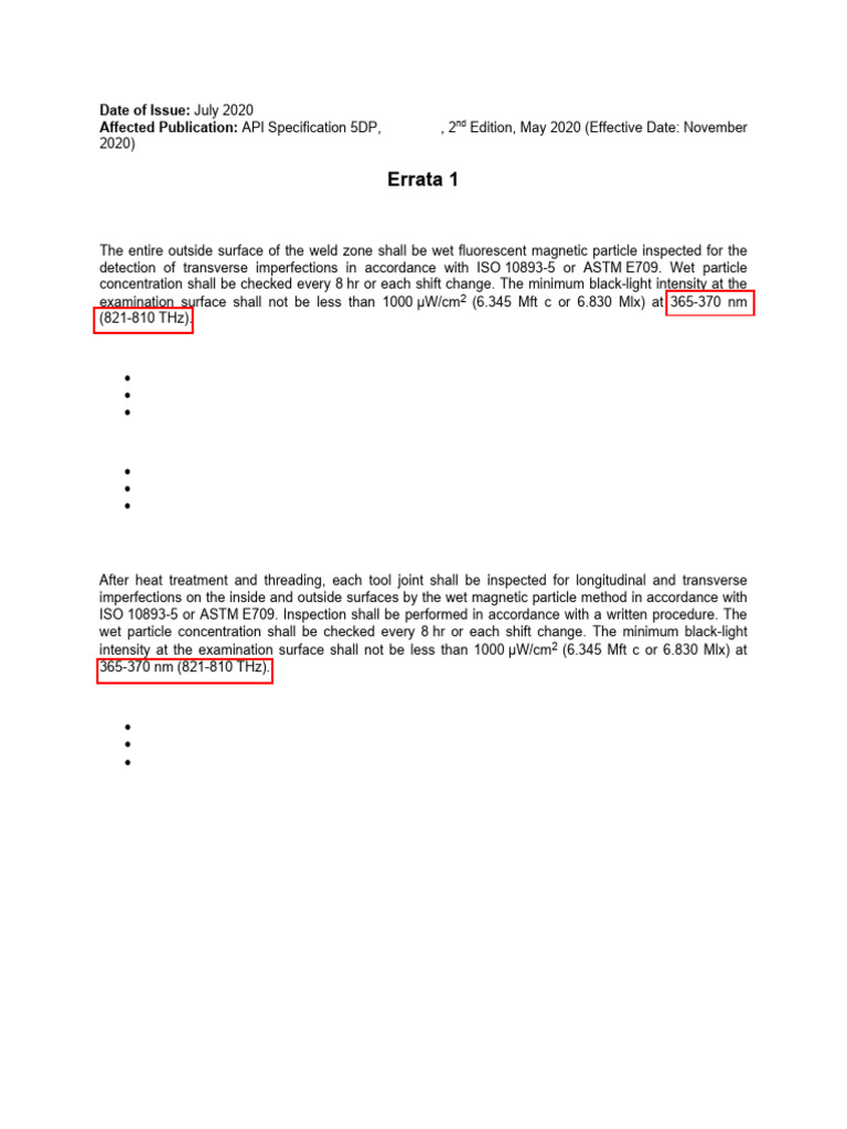 API 5DP Specification Errata Update | PDF