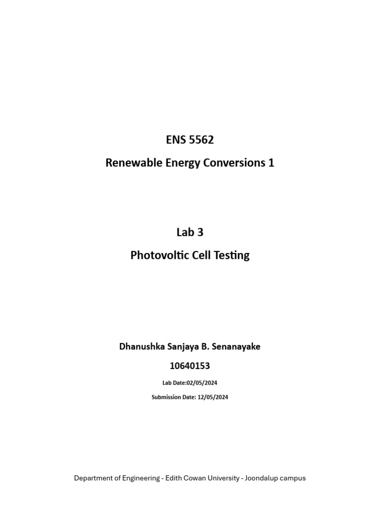 Annotated-Lab 3 - Report - DSBSenanayake | PDF | Photovoltaics ...