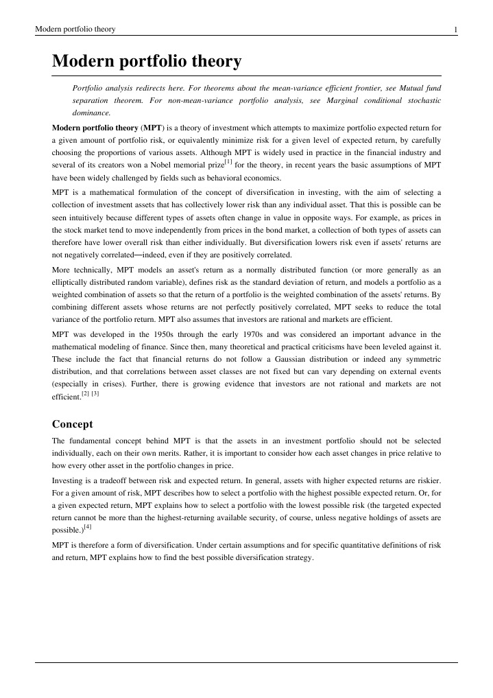 Understanding Modern Portfolio Theory | PDF | Modern Portfolio Theory ...