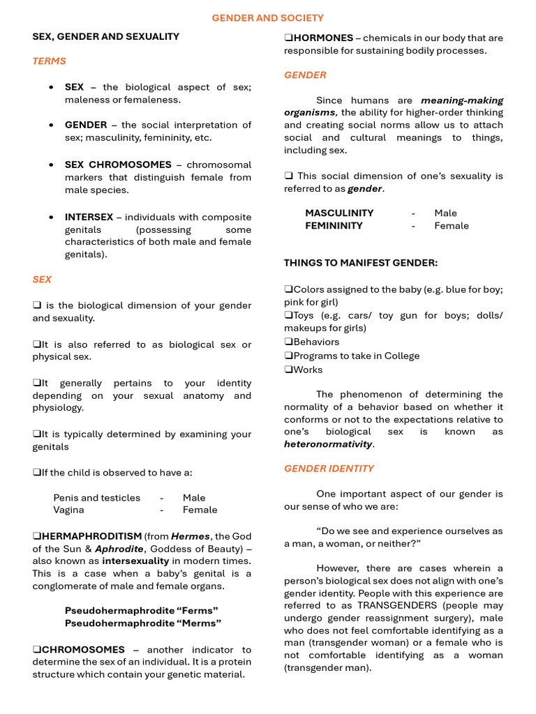 1 - Sex, Gender and Sexuality | PDF | Gender | Gender Studies