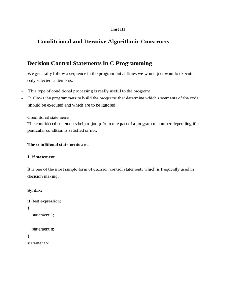C Programming: Conditional & Iterative Constructs | PDF | Control Flow ...