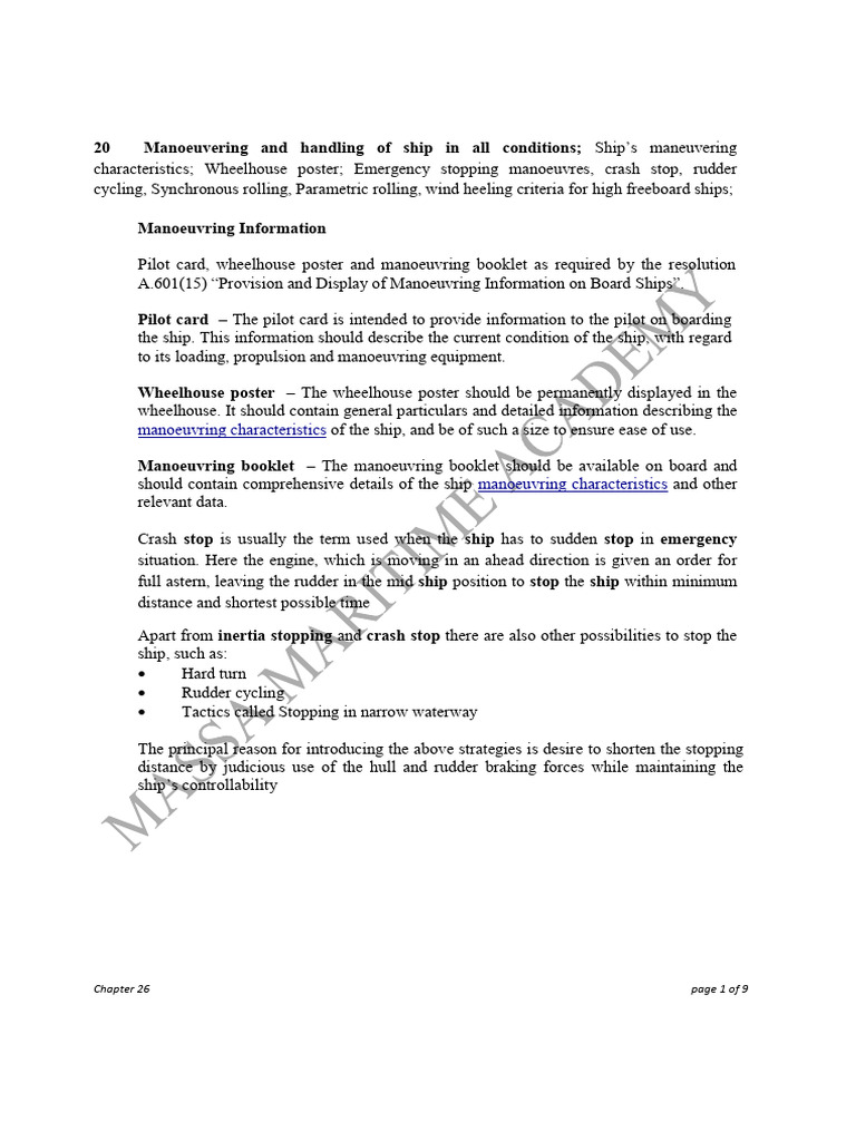 Ship Maneuvering Characteristics Guide | PDF | Ships | Shipping