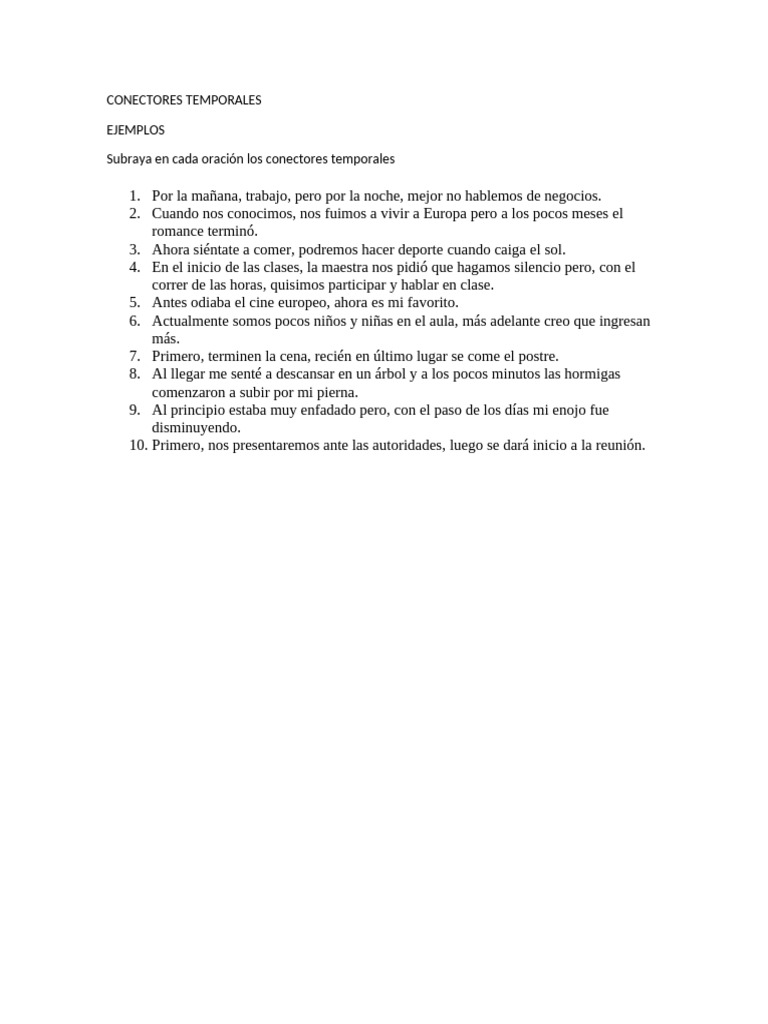 Ejemplos de conectores temporales | PDF