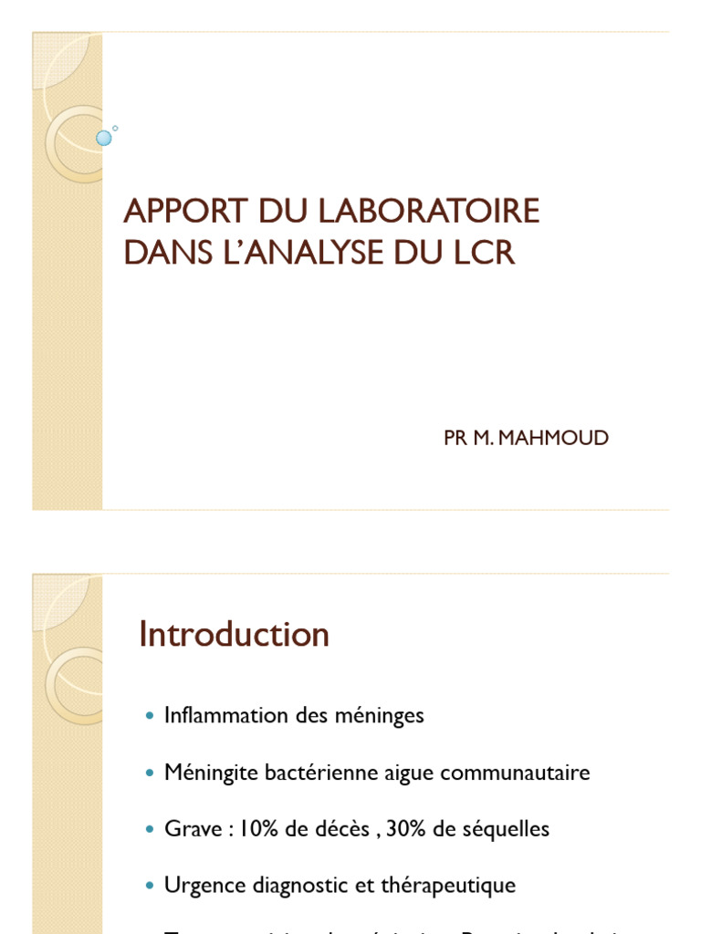 Analyse du LCR en cas de purpura | PDF | Méningite | Liquide cérébro-spinal