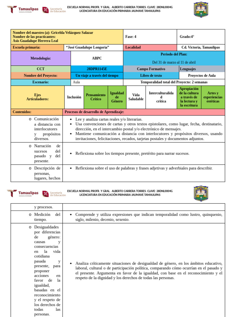 Proyecto: Un Viaje a Través del Tiempo | PDF | Educación primaria
