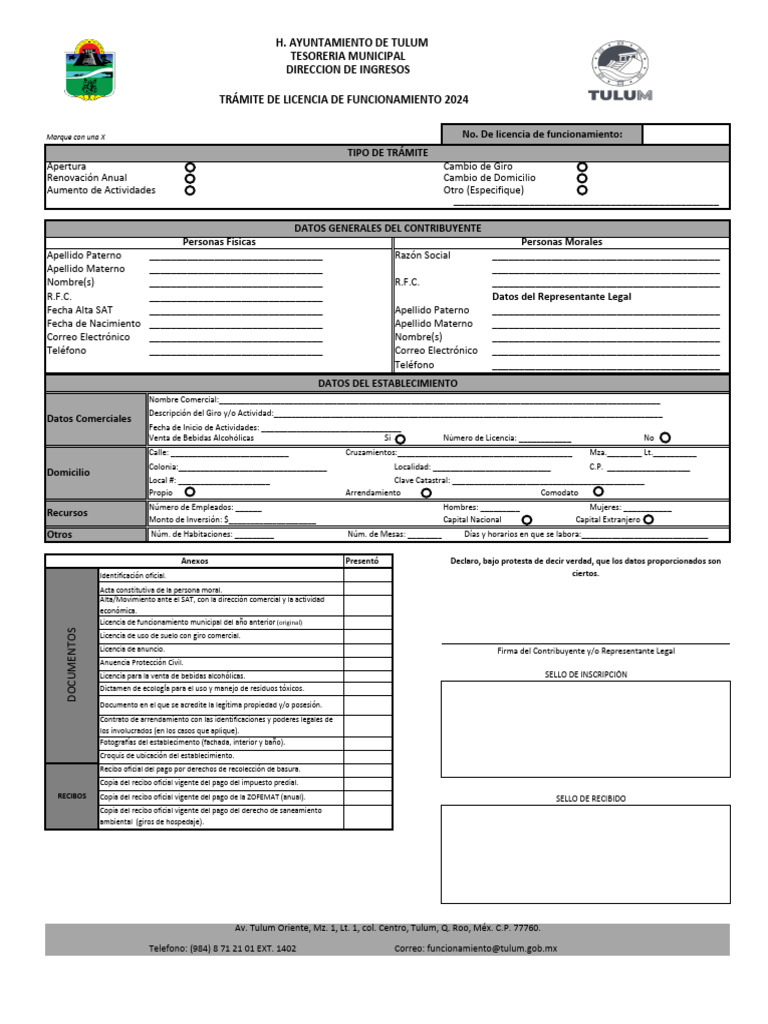 Formato Licencia de Funcionamiento 2024-1 | PDF
