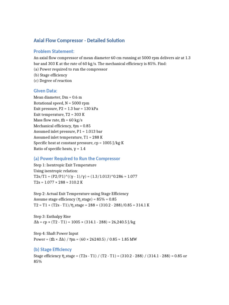 Axial Flow Compressor Analysis | PDF