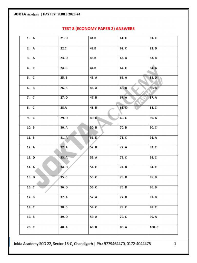 Test 8 (Economy Paper 2) Answers | PDF | Expense | Taxes