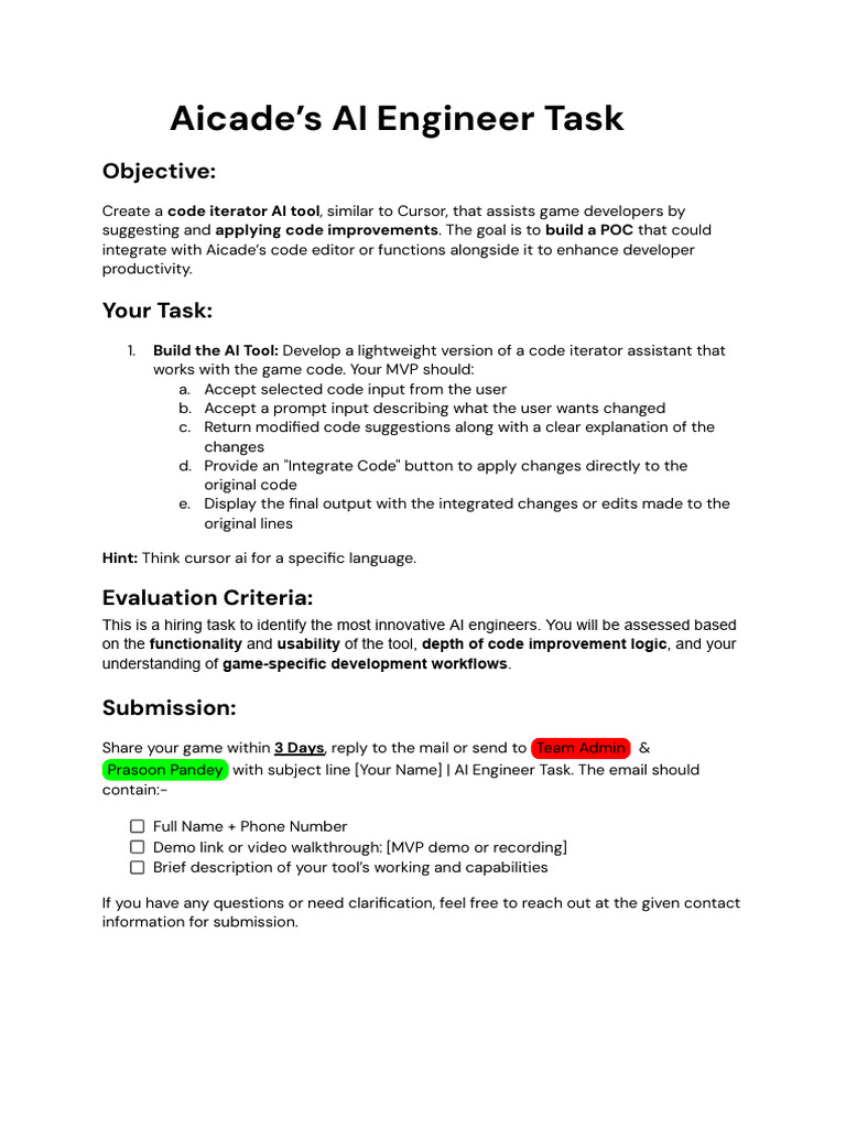 Aicade's AI Engineer Task | PDF