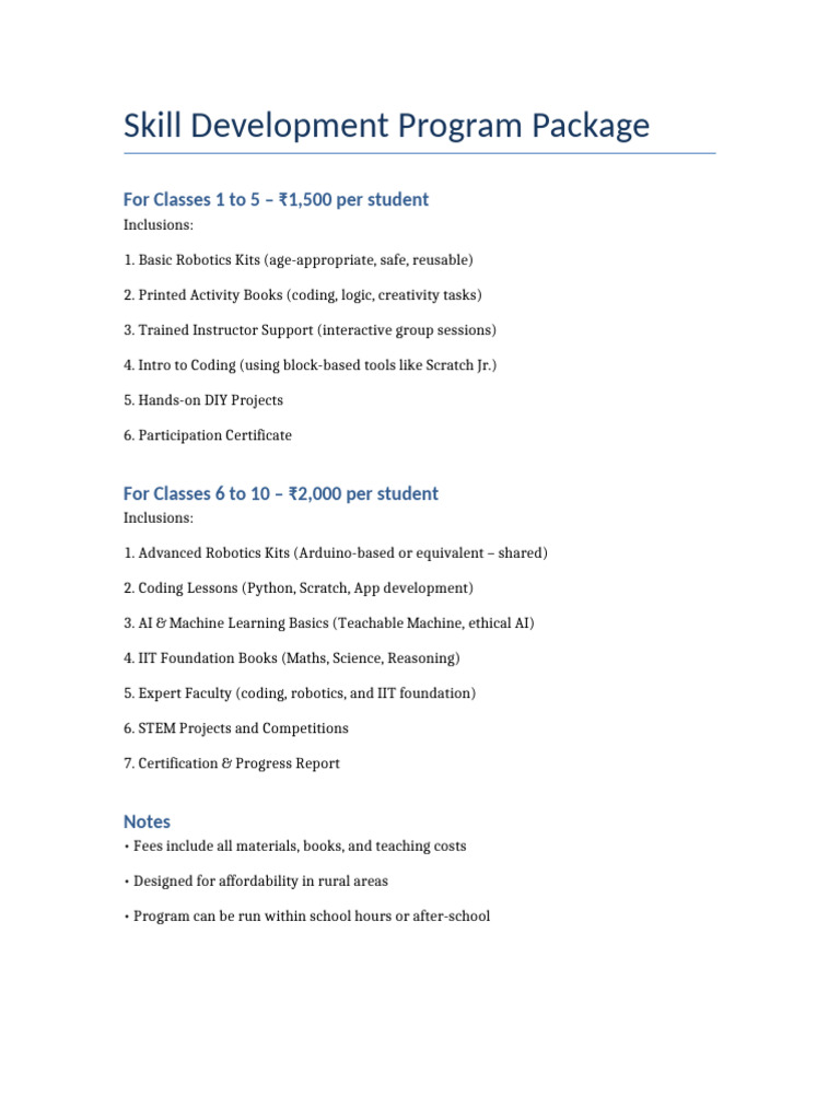 Skill Development Program Details Pdf