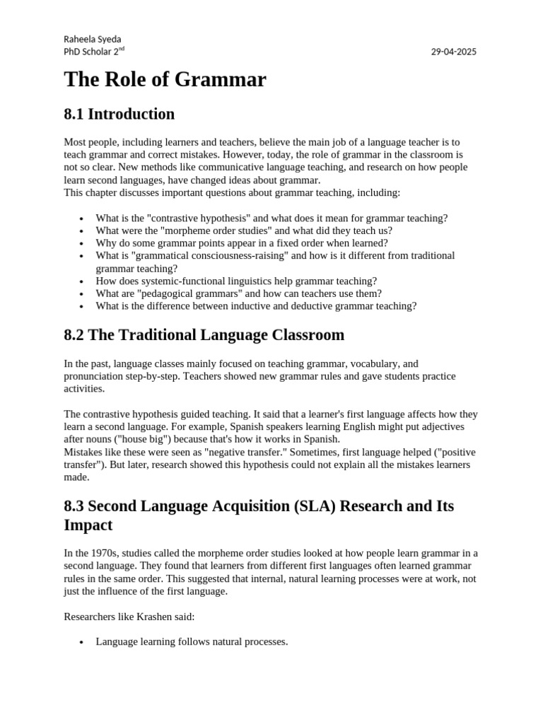 Task 3. The Role of Grammar | PDF | Second Language Acquisition | Learning