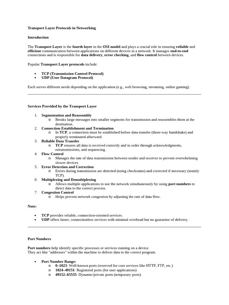 Transport Layer Protocols Overview | PDF | Transmission Control ...