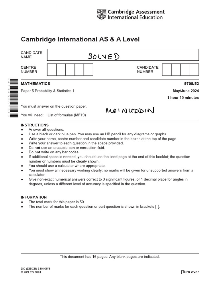 AS & A Level Maths Paper 5 QP 2024 | PDF | Quartile | Applied Mathematics