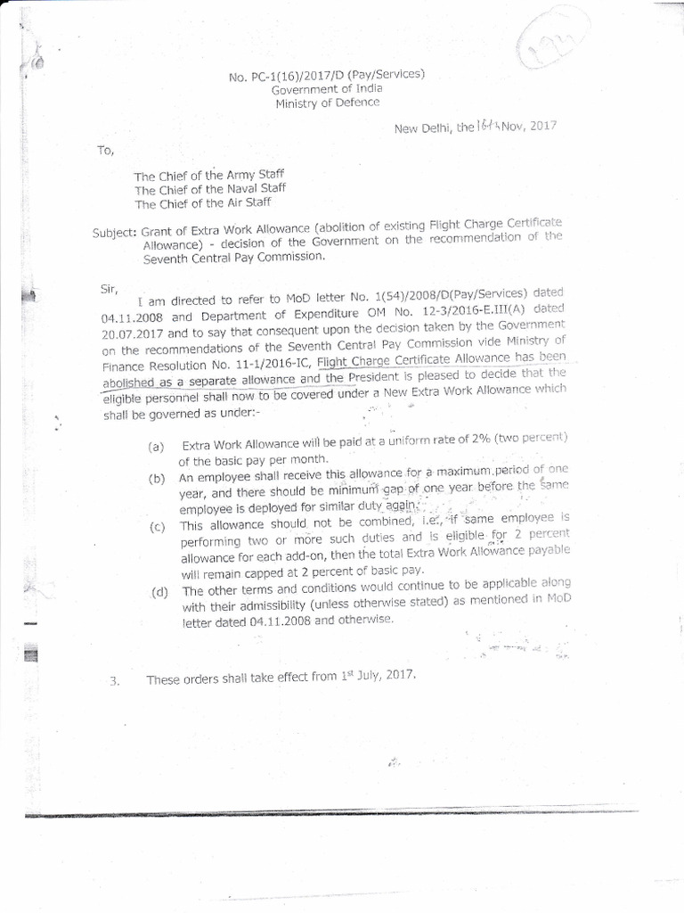 Extra Work Allowance for Armed Forces | PDF